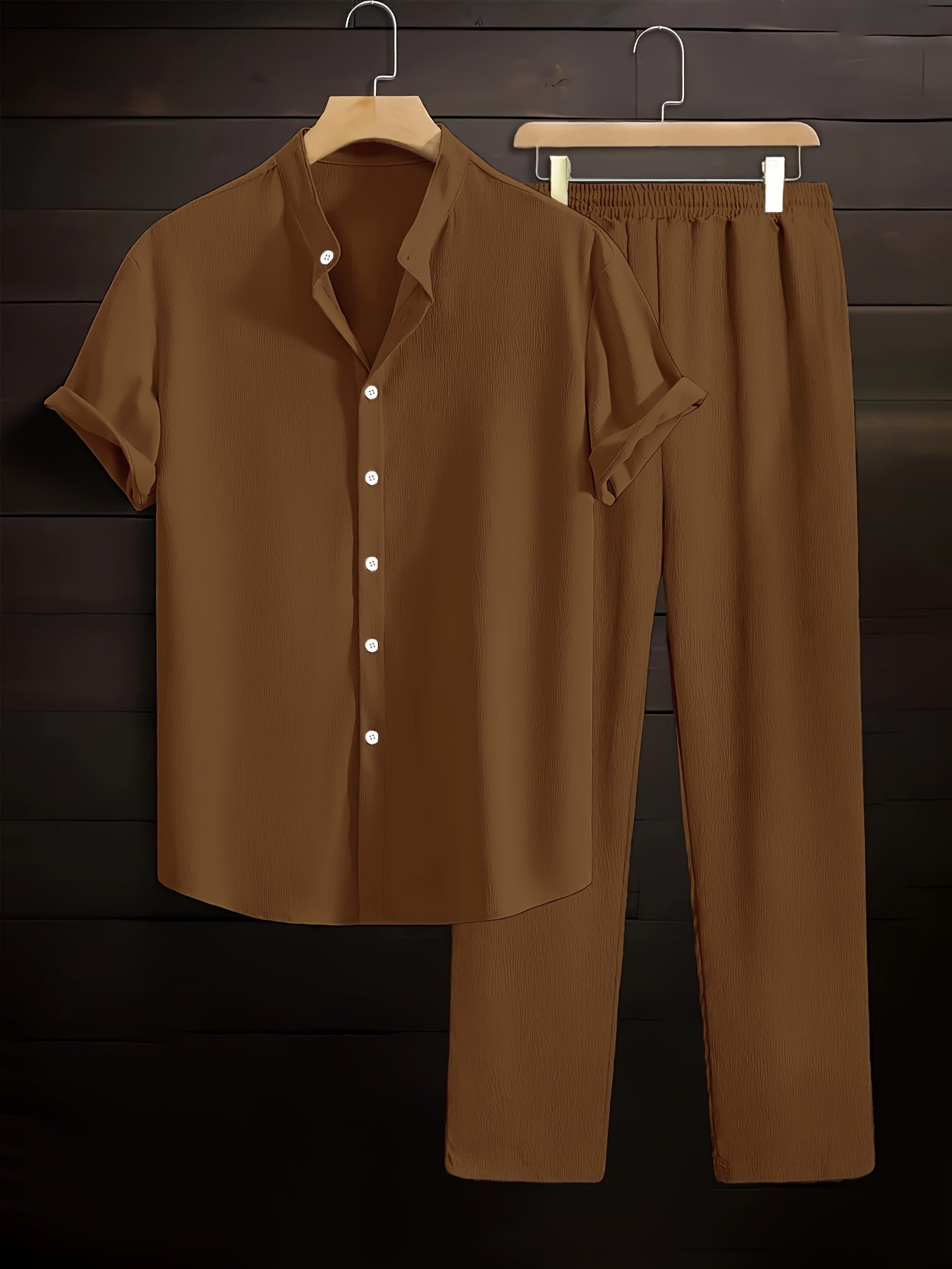 Summer Style Mens Plain Pleated Set - Brown