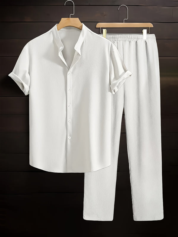 Summer Style Mens Plain Pleated Set - White