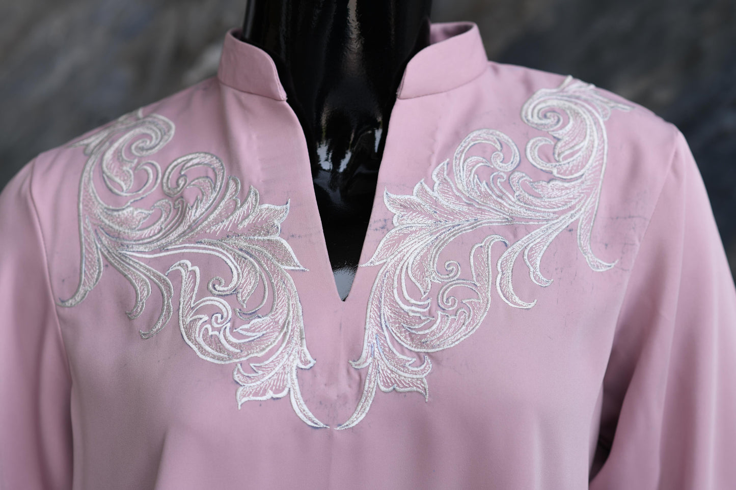 Pink With Fawn Embroidery On Neckline And Sleeves