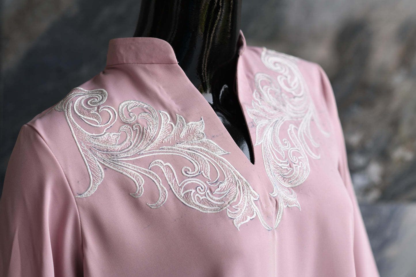 Pink With Fawn Embroidery On Neckline And Sleeves