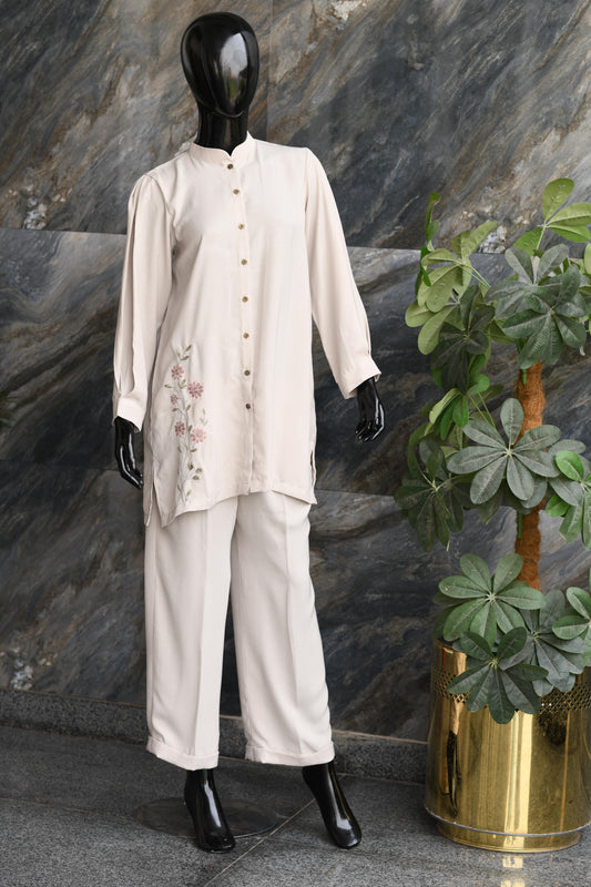 Off White Suit 2-Pc Co-ord Set with Embroidery