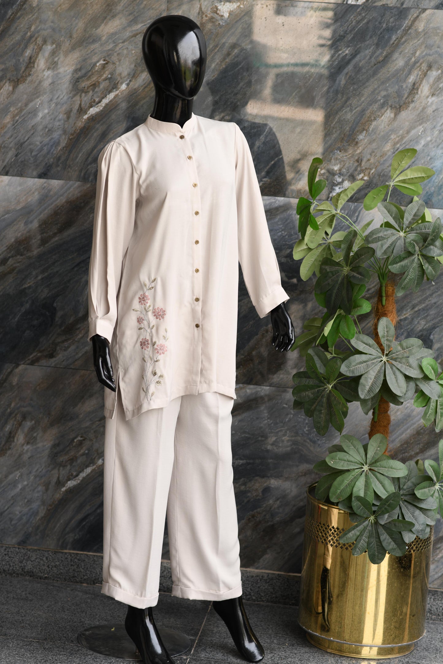 Off White Suit 2-Pc Co-ord Set with Embroidery