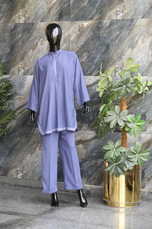 Lilac Suit Fine Embroidery To Enhance The Look Of Co-ord Set