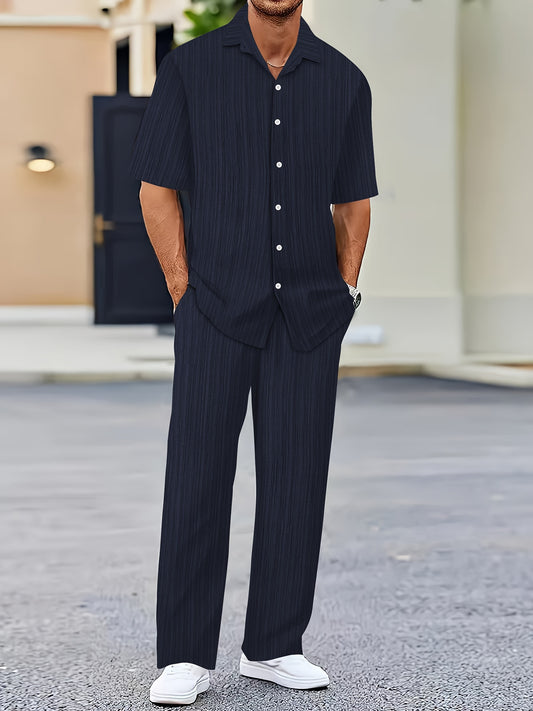 Striped Summer Sweatsuit Cool Comfort  Style - Navy Blue