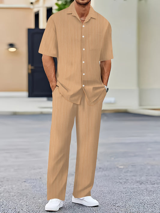 Striped Summer Sweatsuit Cool Comfort  Style - Khaki