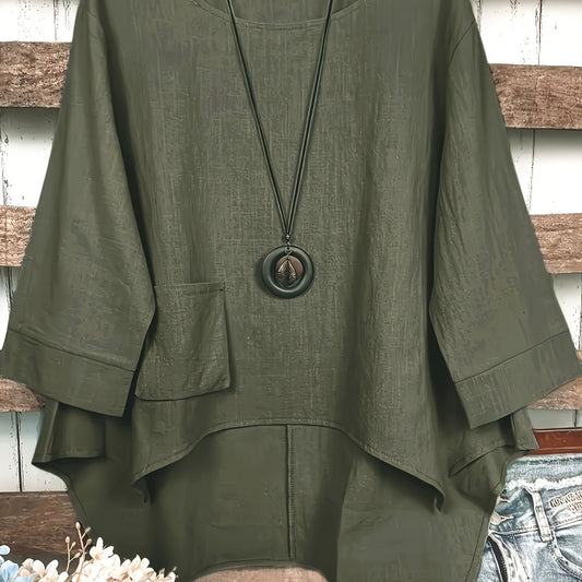 Dandych Stylish Olive Green Top with Pocket, Perfect for Comfortable Plus Size Clothing