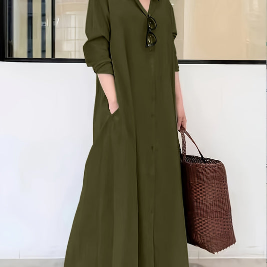 Dandych Olive Green Effortless Chic Dress for Women with Pockets and Stylish Sunglasses