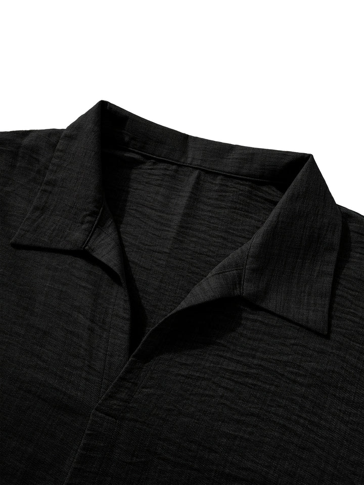 Dandych effortless men's fashion set featuring a stylish black shirt with a modern collar design