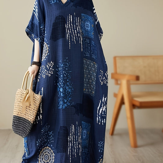 Dandych effortless style kaftan dress in navy with unique patterns and relaxed fit for casual wear