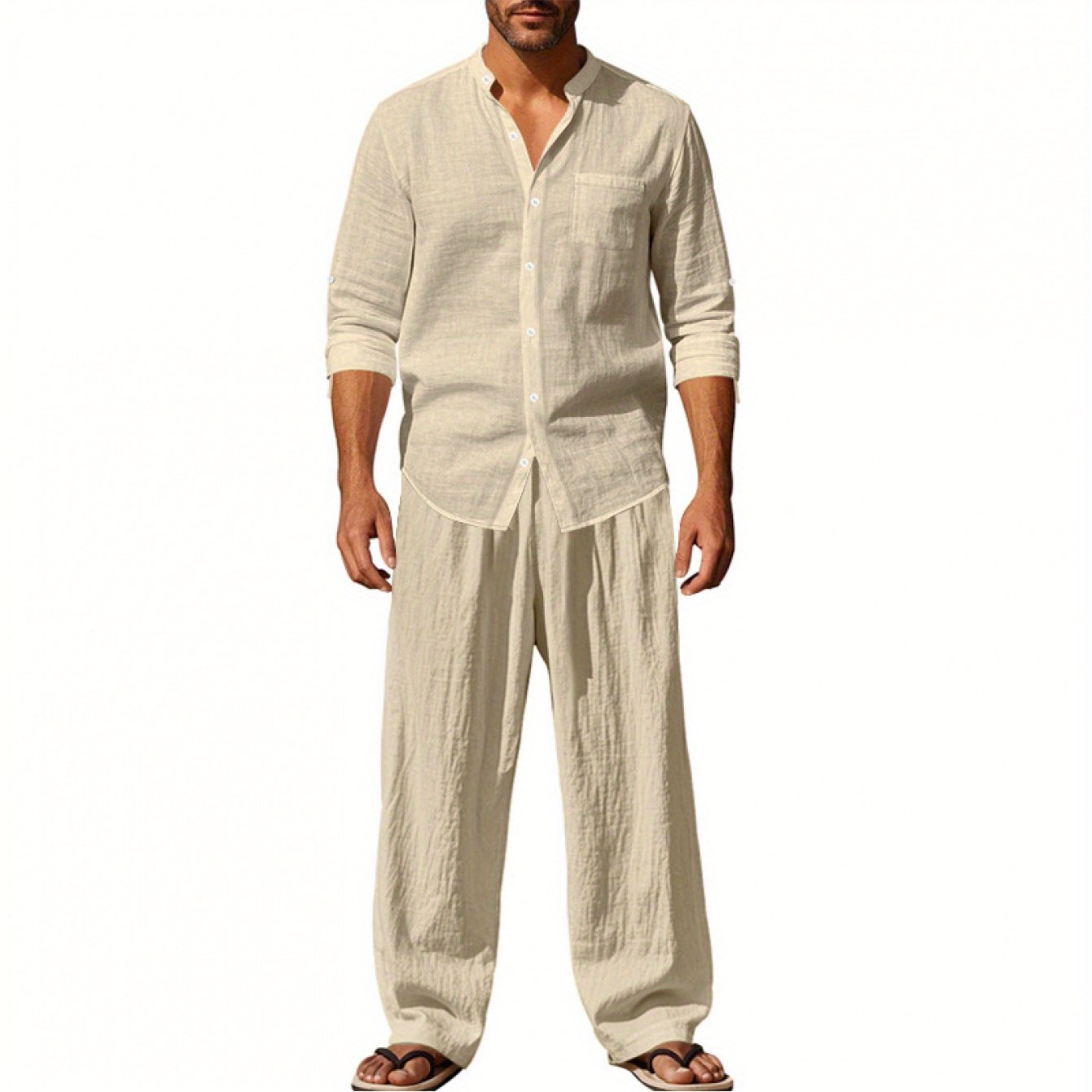 Dandych Effortless Style Linen Clothing Set Featuring a Relaxed Shirt and Pants in Light Beige