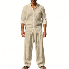 Dandych Effortless Style Linen Clothing Set Featuring a Relaxed Shirt and Pants in Light Beige
