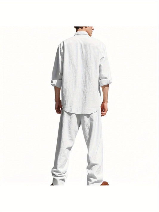 Dandych White Linen Shirt and Pants Set for Effortless Style Linen Clothing