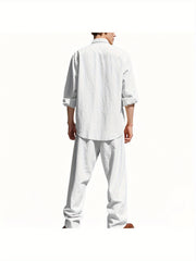 Dandych White Linen Shirt and Pants Set for Effortless Style Linen Clothing