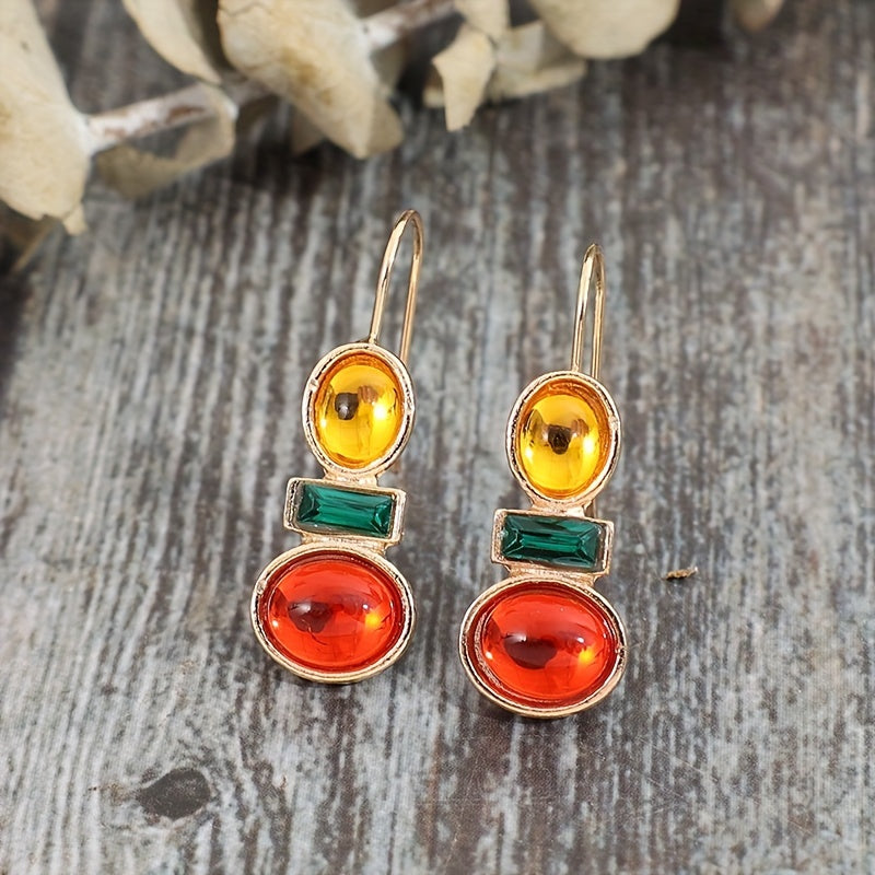 Dandych luxury emerald earrings with vibrant orange and yellow stones set in gold-tone metal
