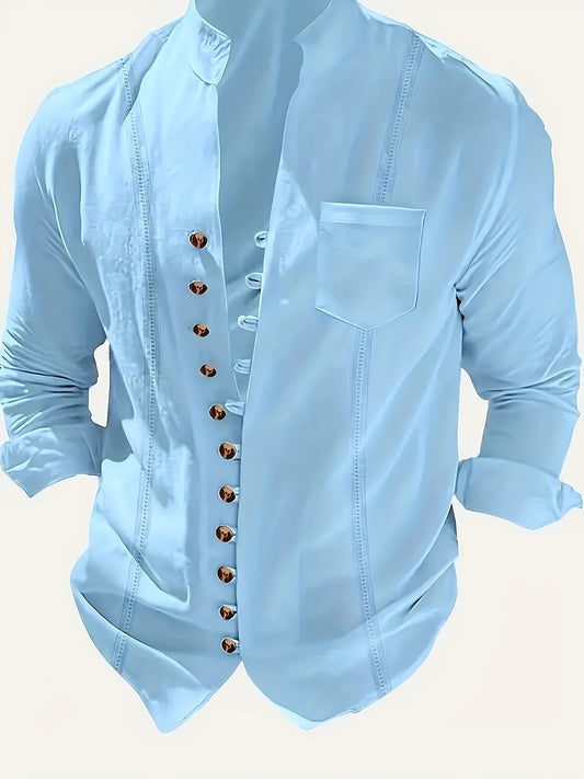 Light Blue Button-Up Shirt by Dandych, ideal casual beachwear for men with stylish details