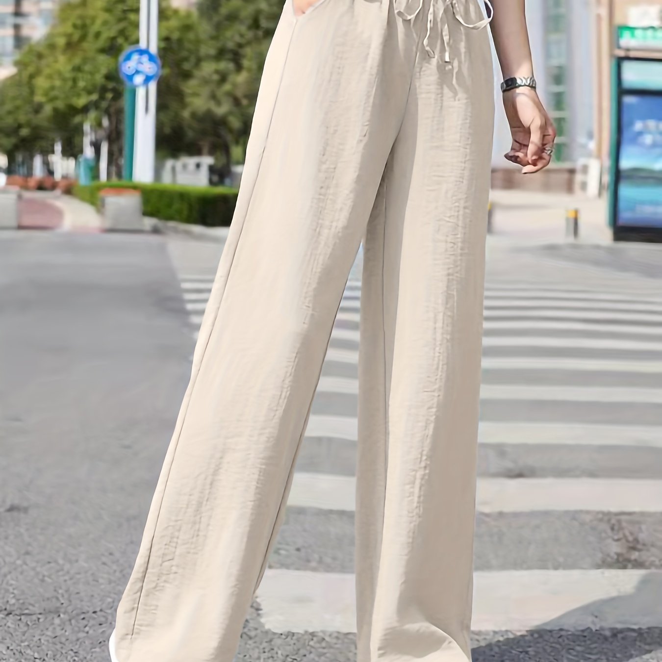 Beige stylish wide leg pants outfit with a comfortable fit for casual and chic looks