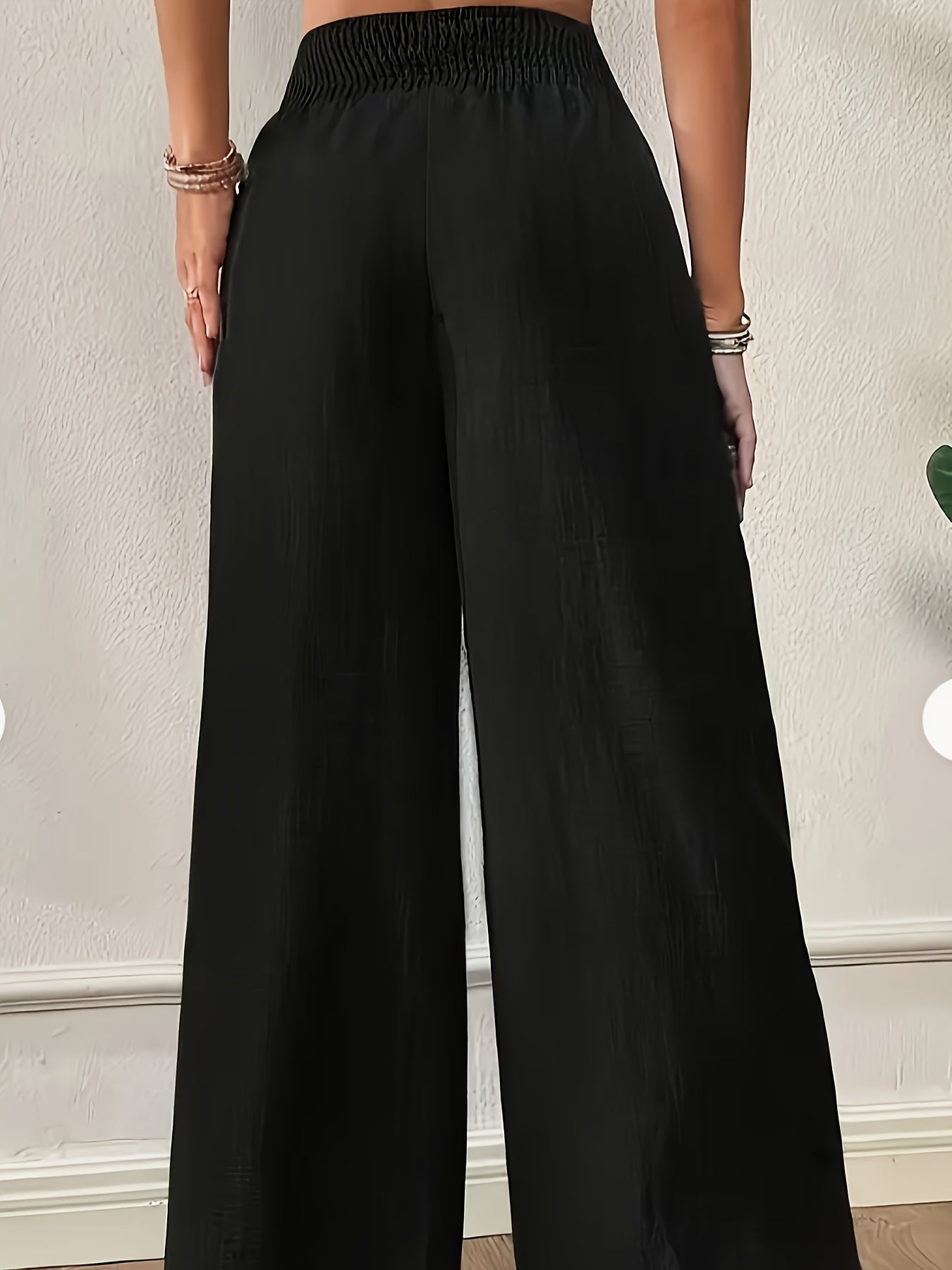 Wide leg black pants women with elastic waistband for comfort and style in casual wear