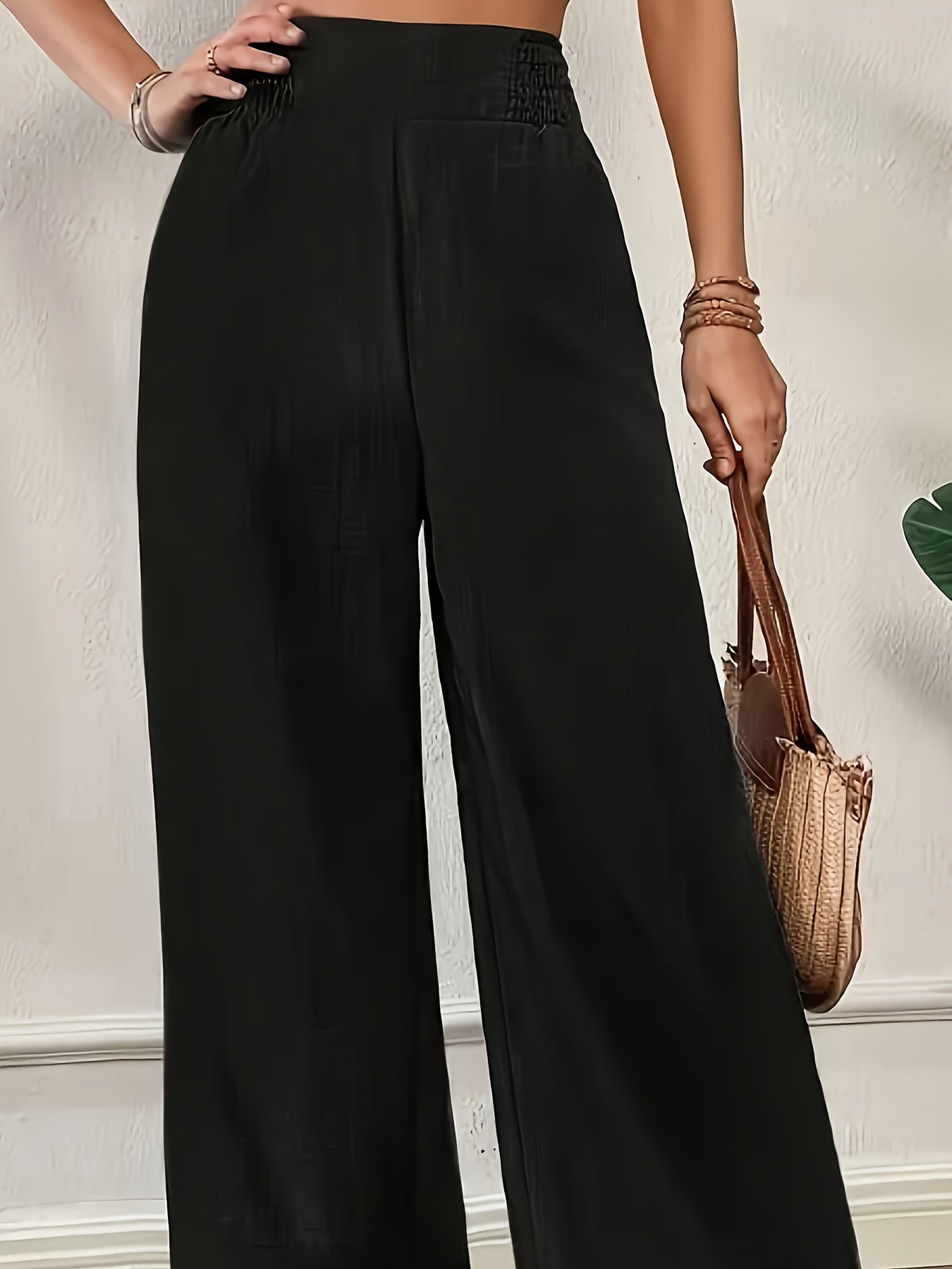 Dandych wide leg black pants women with a comfortable elastic waist and stylish design